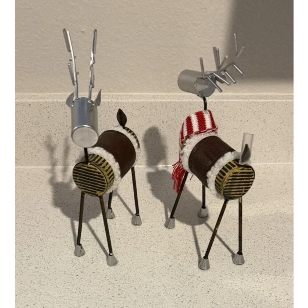 Modern Reindeer Set Brown Silver Red White Seasonal Holiday Christmas Figurines
